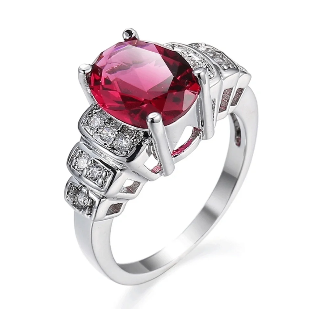 *HARMONLEE* Silver x Red Zircon Fashion Ring Size 8